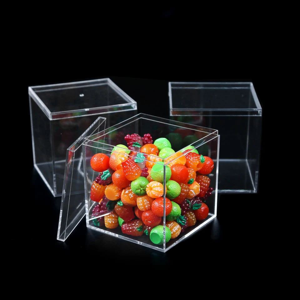 Sweet Container Food Safe Kunststoff Klar Acryl Knallenden Candy Cube Feld