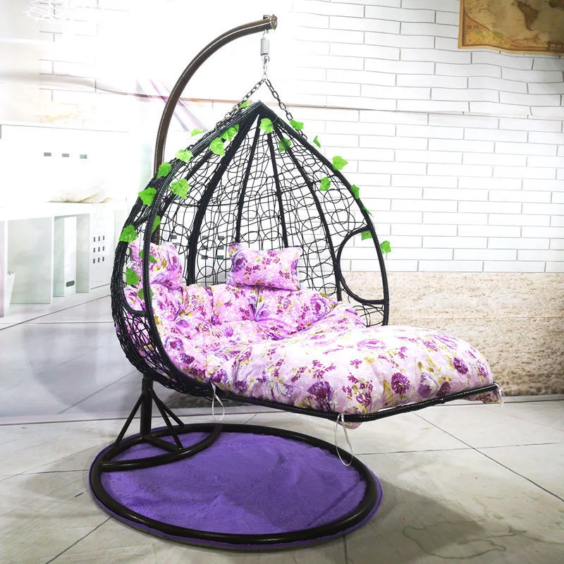 Jardín exterior silla de ratán Mobiliario Colgante huevo Doble asiento Colgante Silla con soporte metálico