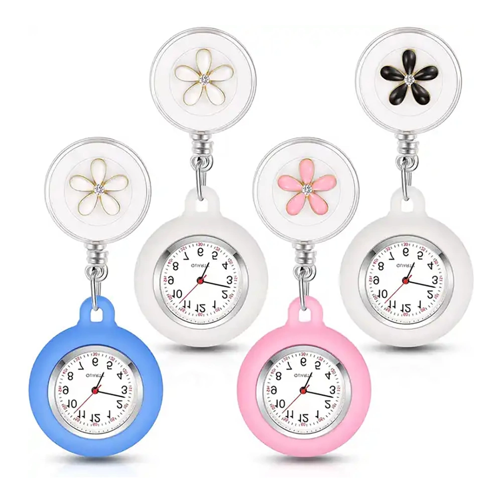 Icen Wholesale Enfermera de silicio Reloj de enfermera de solapa colgante con clip Reloj de bolsillo Brooch con cubierta de silicona