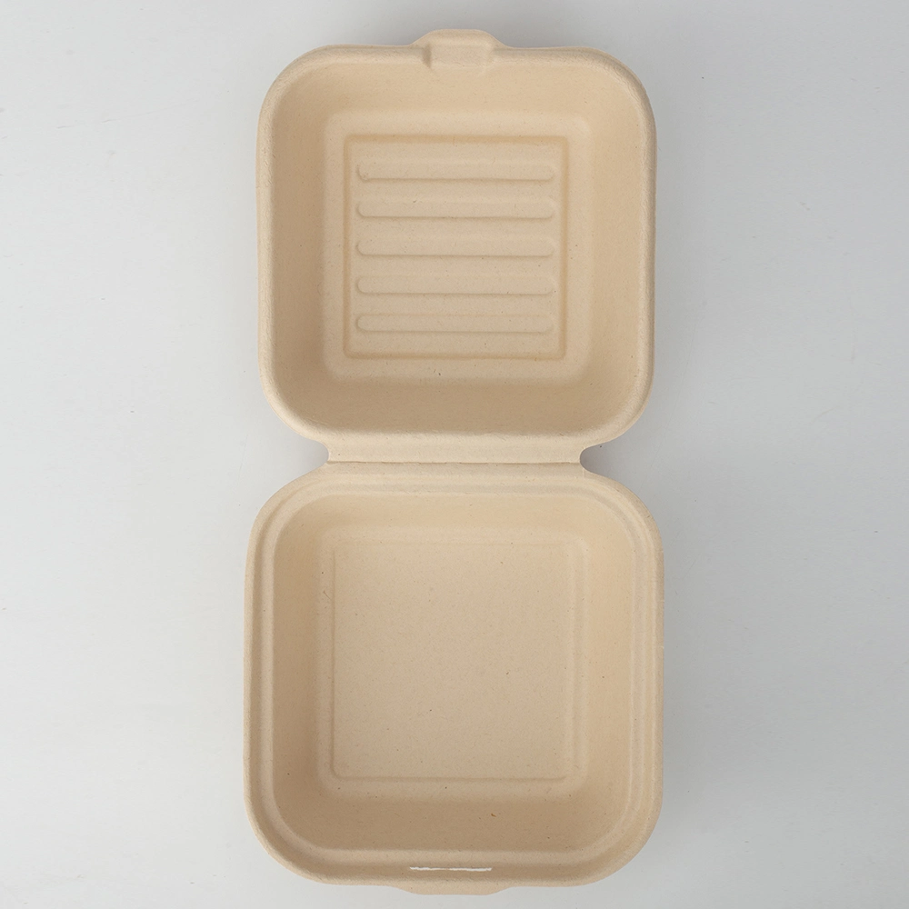 Natürliche oder weiße Einweg biologisch abbaubare Bagasse Papier Hamburger Box Food Verpackung