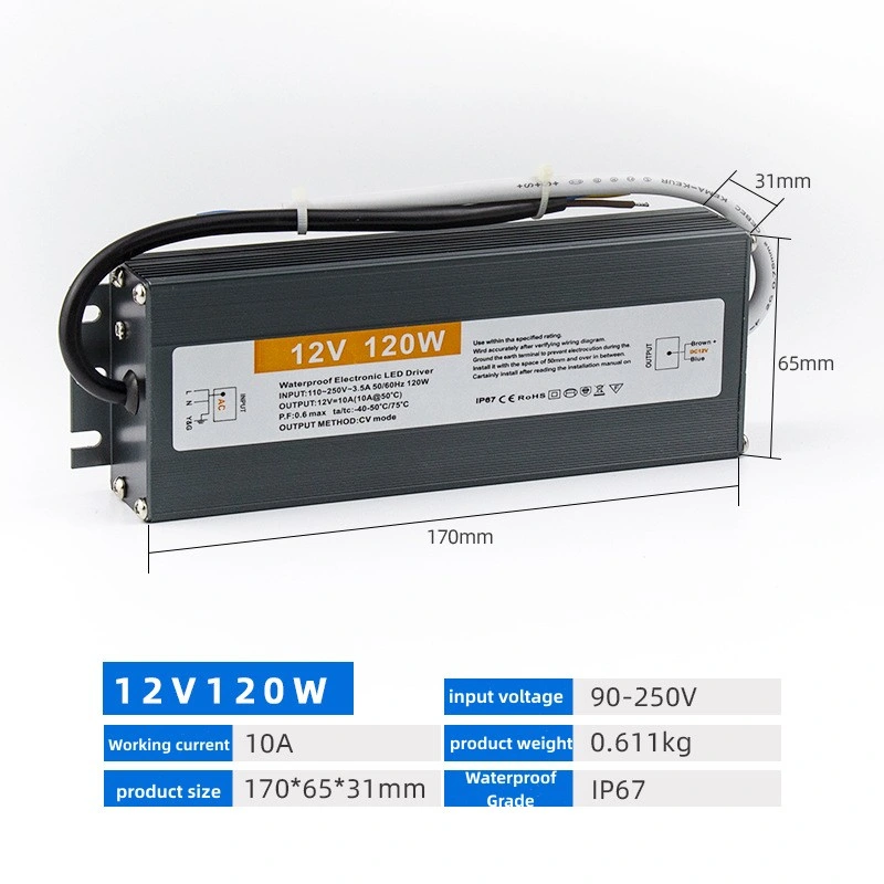 12V 120W 10A LED Lighting Outdoor Switching Mode Transfomer IP67 Waterproof DC Power Supply