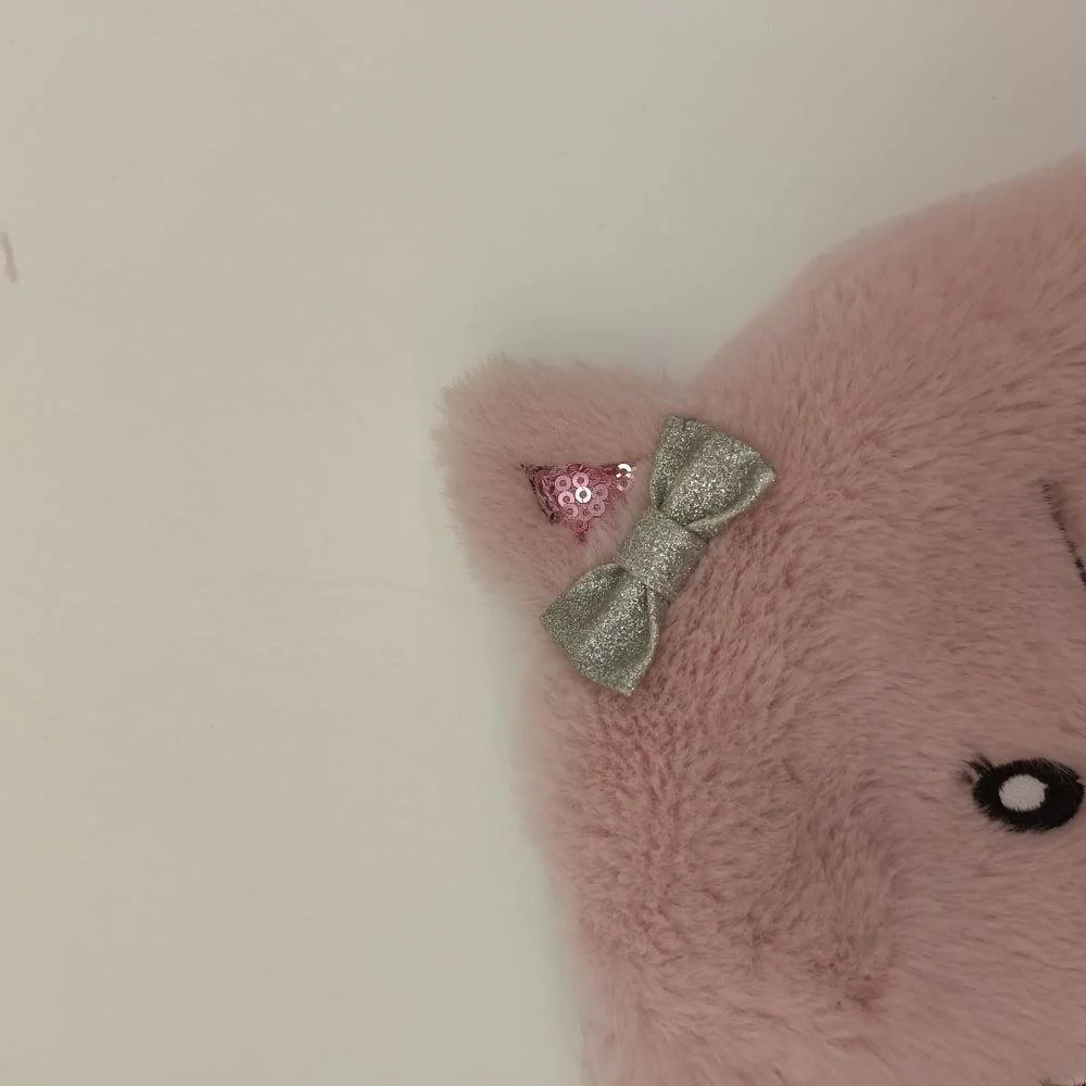 Pink Girl's Car Sewn Faux Fur Ear Protectors with Embroidered and 3D Ears and Gretel Bows