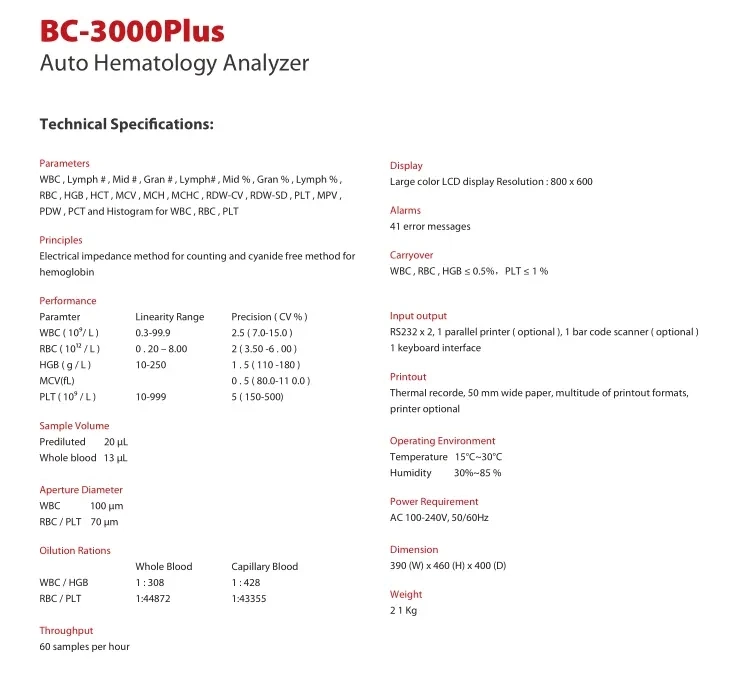 Medical Blood Cell Cbc Counter 3 Part 3 Diff Automatic Hematology Analyzer