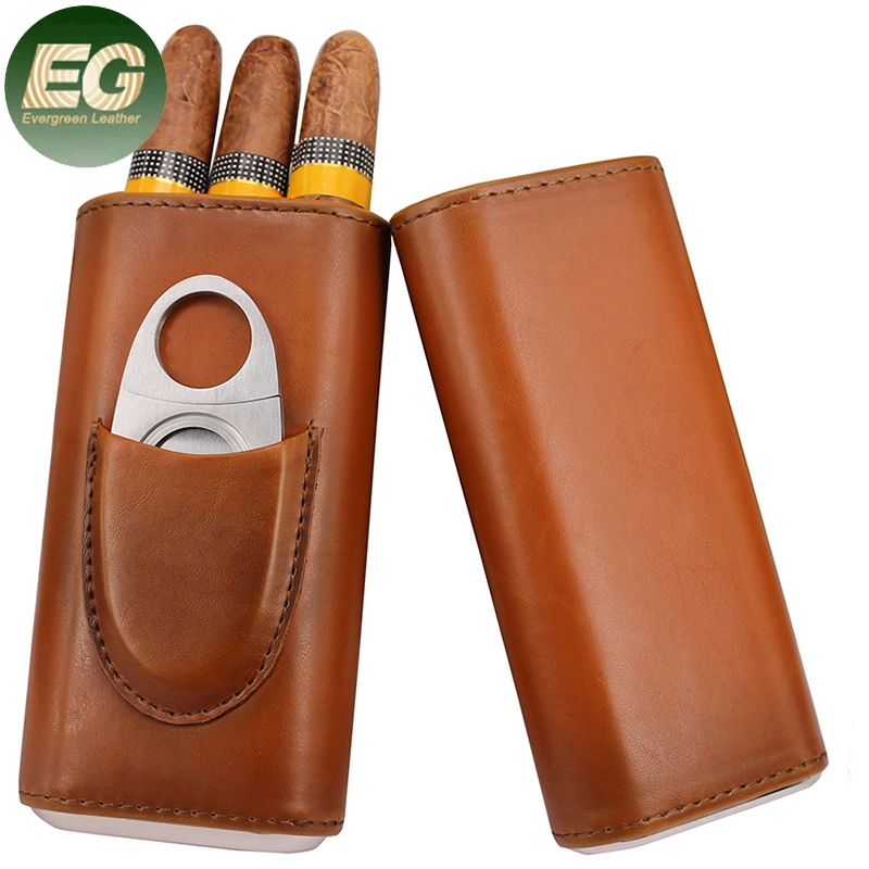 Ea335 Luxury Custom Carrying Cutter Storage Golf Travel Portable Cigar Cases Cedar Humidor Mini 3 Holder PU Leather Case