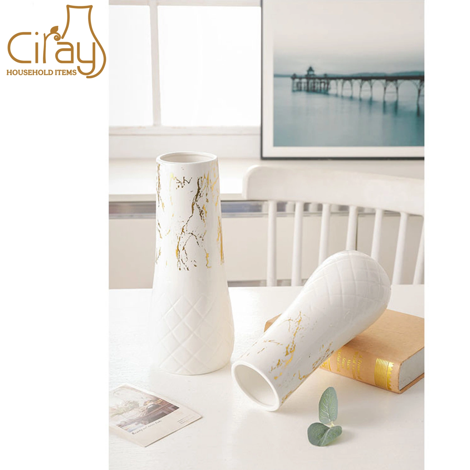 Gold Decal Porcelain Vase Indoor &amp; Outdoor Decoration