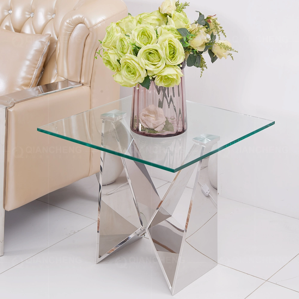 Mirror Glass Design Stainless Steel Base Corner Side Table