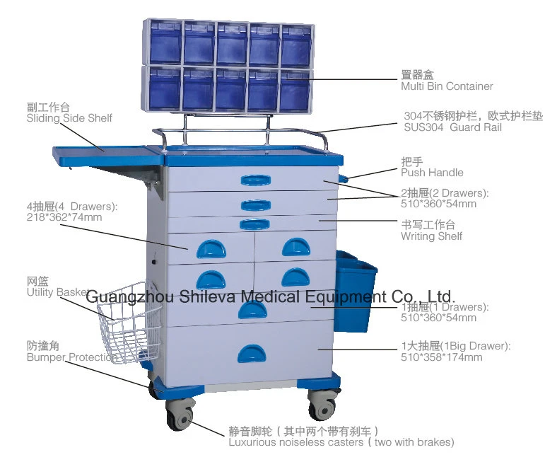 Material ABS Hospital anestésico Drogas Trolley Muebles de hospital SLV-61056j2