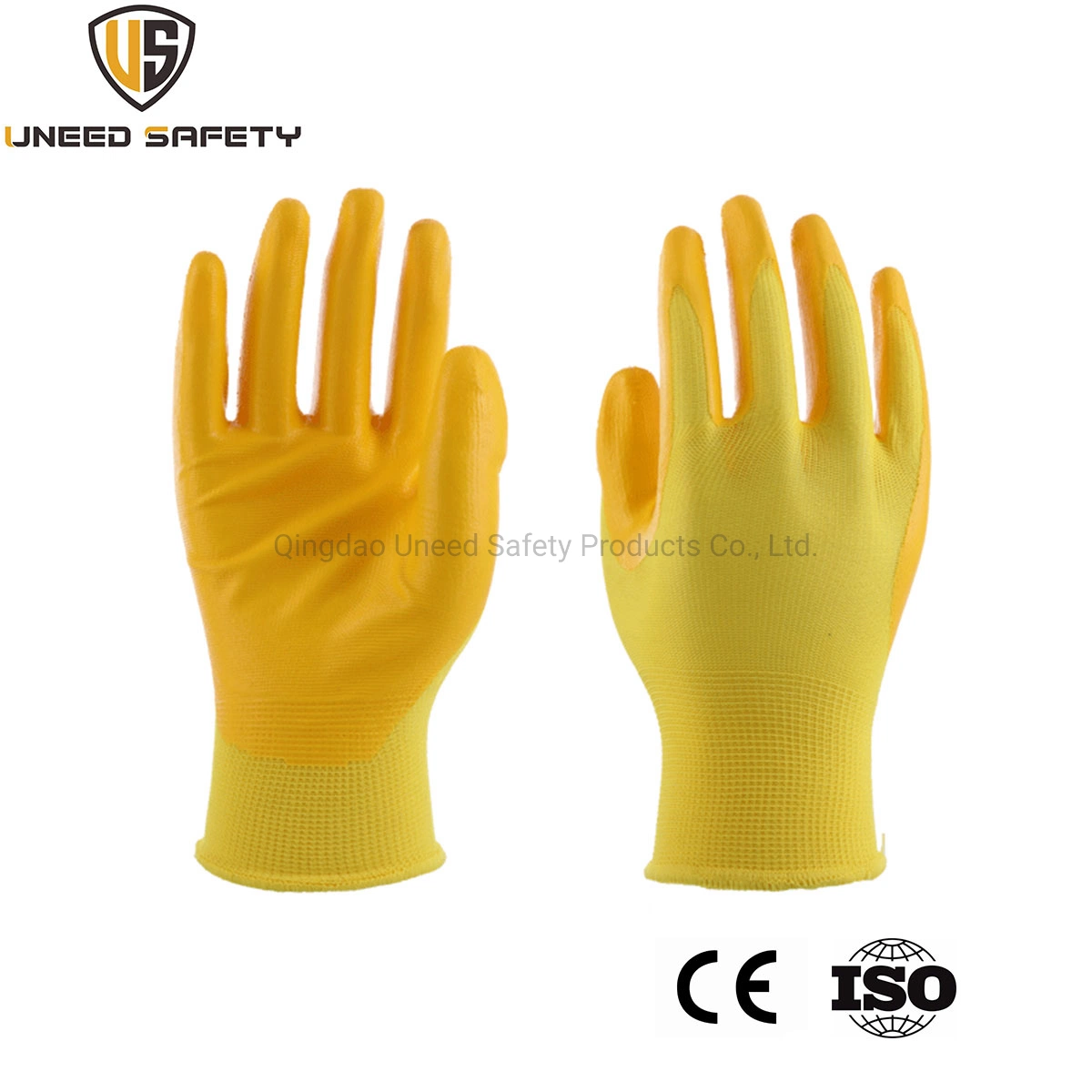 Graden Yellow Nylon Industrial Working Nitrile Dipped Safety Work Gloves