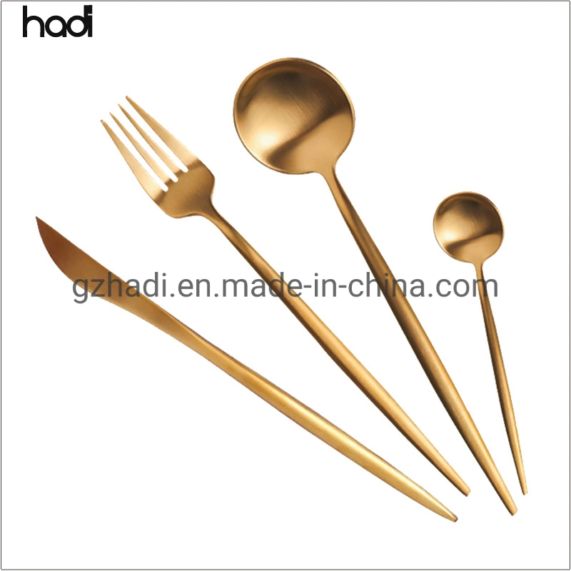 High quality/High cost performance  5 Star Silverware Buffet Utensil Catering Cutlery Tableware Coffee Handle Gold Head Spoons Forks Knives Stainless Steel Set for Sale