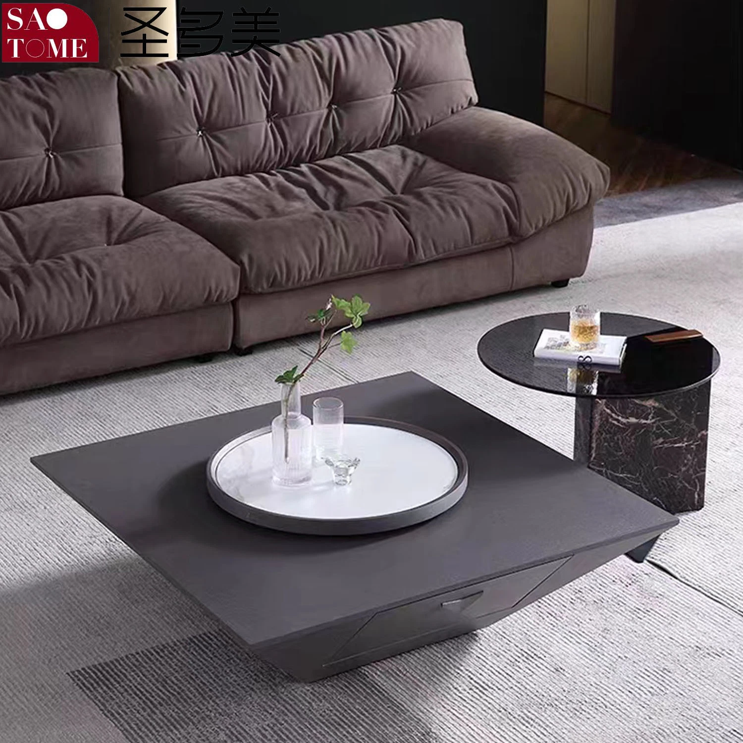 Moderne Couchtisch Kombination Wohnzimmer Haushalt Kleine Quadratische Kaffee Tisch mit Drehtisch