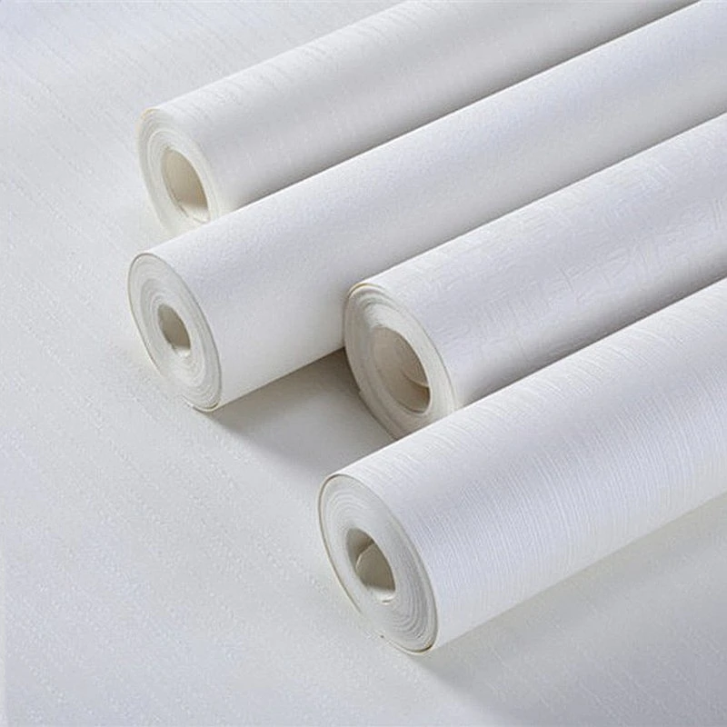 PVC Vinyl Wallpaper Twill Texture PVC Foam Coating White Rolls Retail Wallpaper