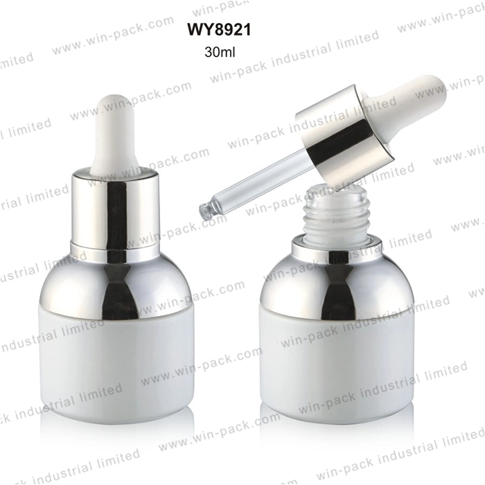 30ml Round Shoulder Custom Milk White Color Glass Cosmetic Dropper Container with Silver Dropper for Essential Oil Packaging