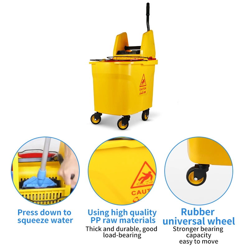 35L Down-Press Double Mop Wringer Trolley Mop Squeeze Bucket Mop Bucket