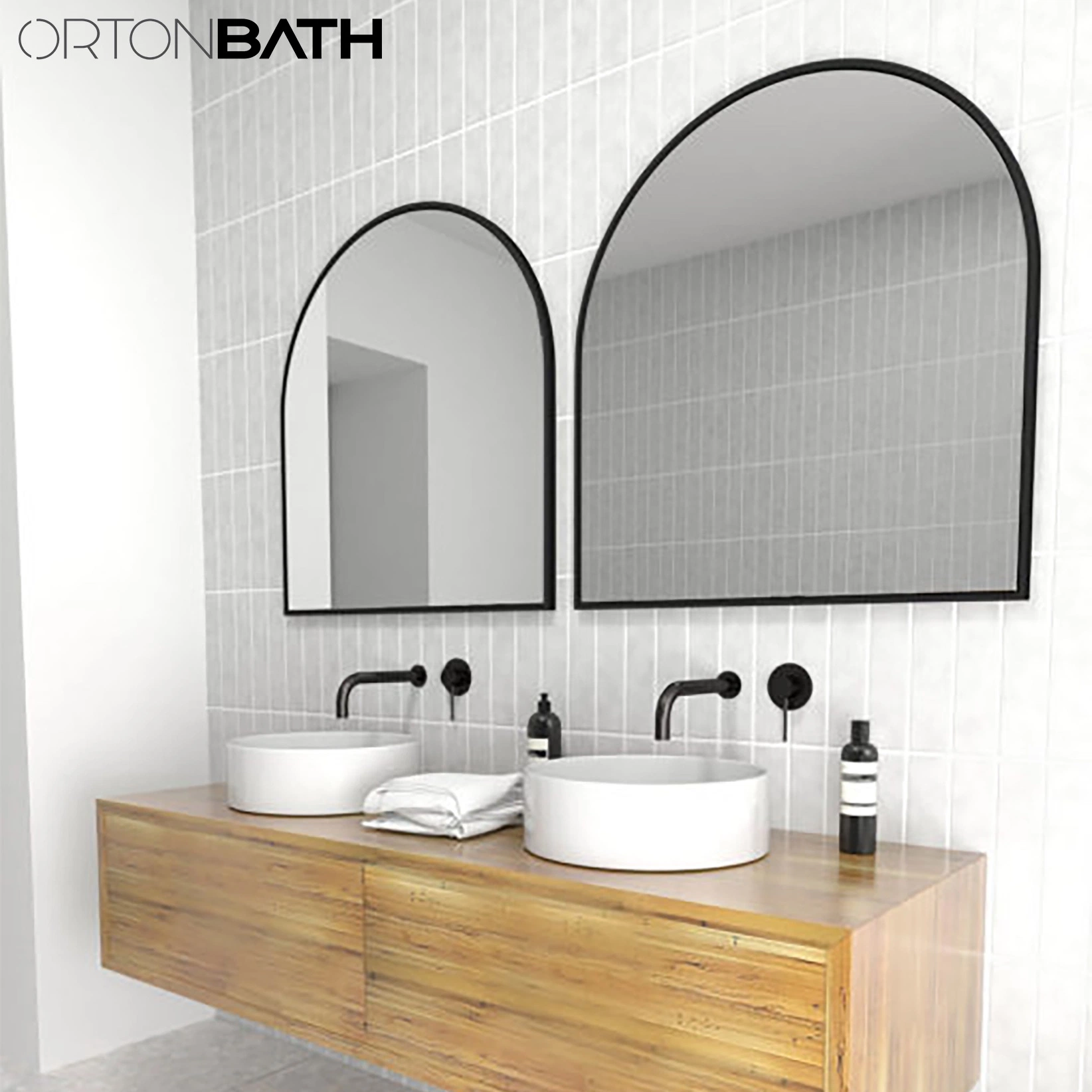 Ortonbath Large Size Frameless Half Circle Round Bath Home Smart Wall Mounted Non-LED Mirror Bathroom Designer Art Mirror