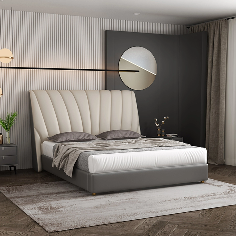 غرفة نوم من الجلد الخشبي ذات الإطار الخشبي مع سرير كوين للتخزين الحديث من الجهة المصنعة الأثاث