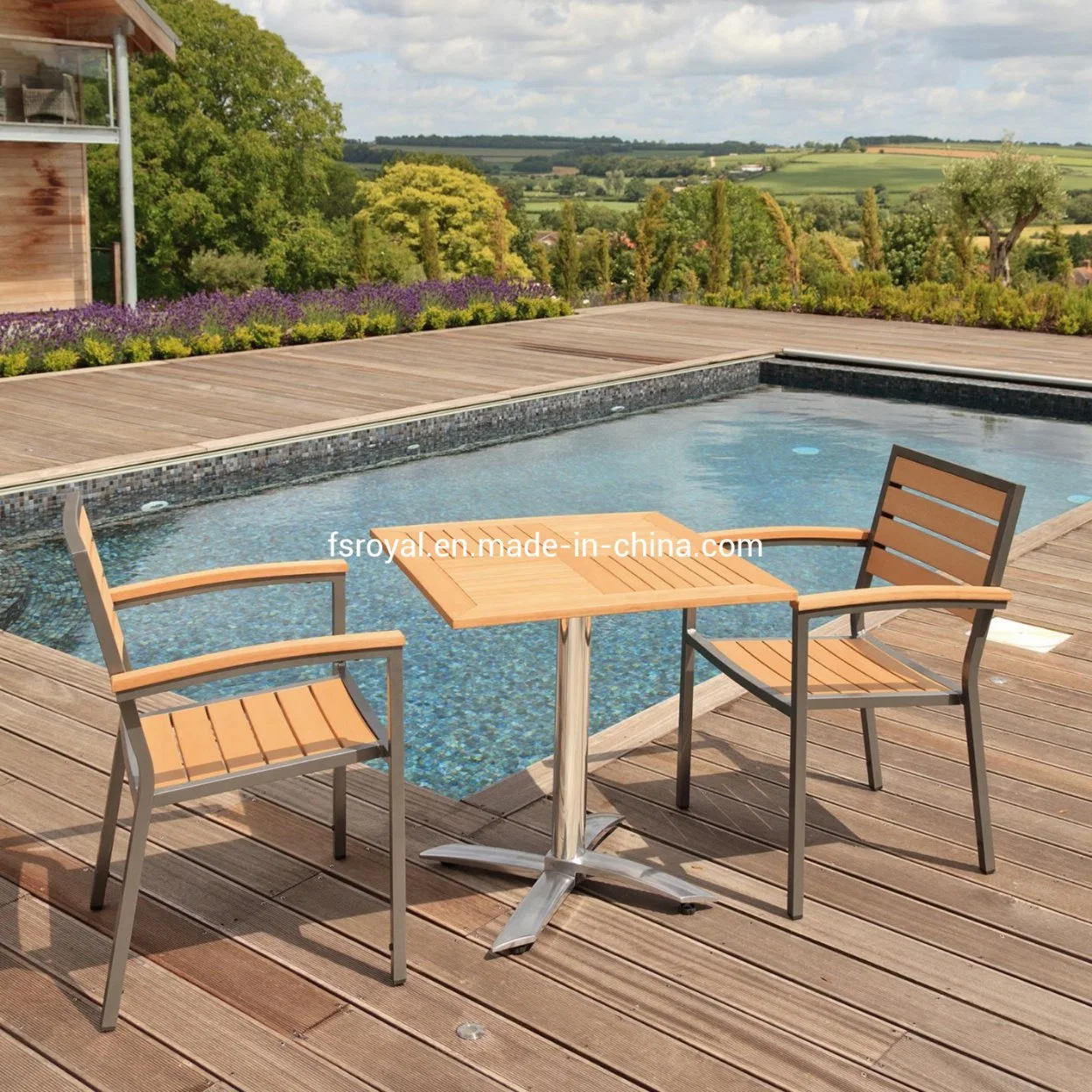 Morden Gartenmöbel Home Hotel Restaurant Patio Garten Sets Speisen Tisch Set Aluminium Rattan Kunststoff Holz Synthetisch Holz Outdoor-Stuhl