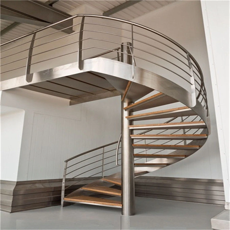 Custom Spiral Wooden Tread Staircase with Carbon Steel