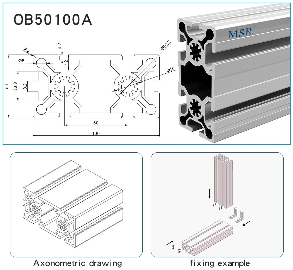 China Factory Ob50100A Clear eloxiertes Aluminium Extrusionsprofil LED Aluminium Profil für Tür und Fenster