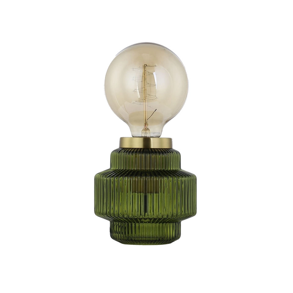 Round Small Glass Olive Green Bedside Light Restaurant Satin Brass Metal Plated Table Lamp