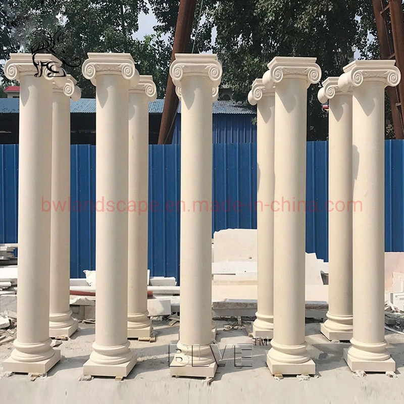 Blve la construction de maisons en pierre naturelle Beige décoratifs La sculpture de marbre poli colonne romaine Jardin pilier pour l'extérieur