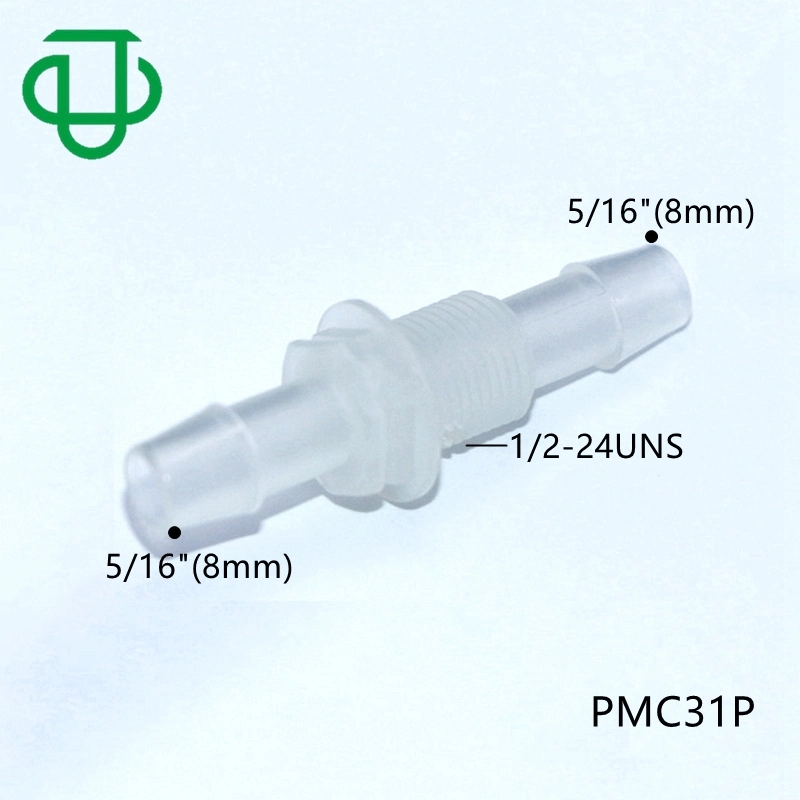 Raccords de tuyauterie en plastique avec écrou à oreilles de 8 mm (5/16 pouce) et filetage 1/2-24UNS pour montage en panneau.