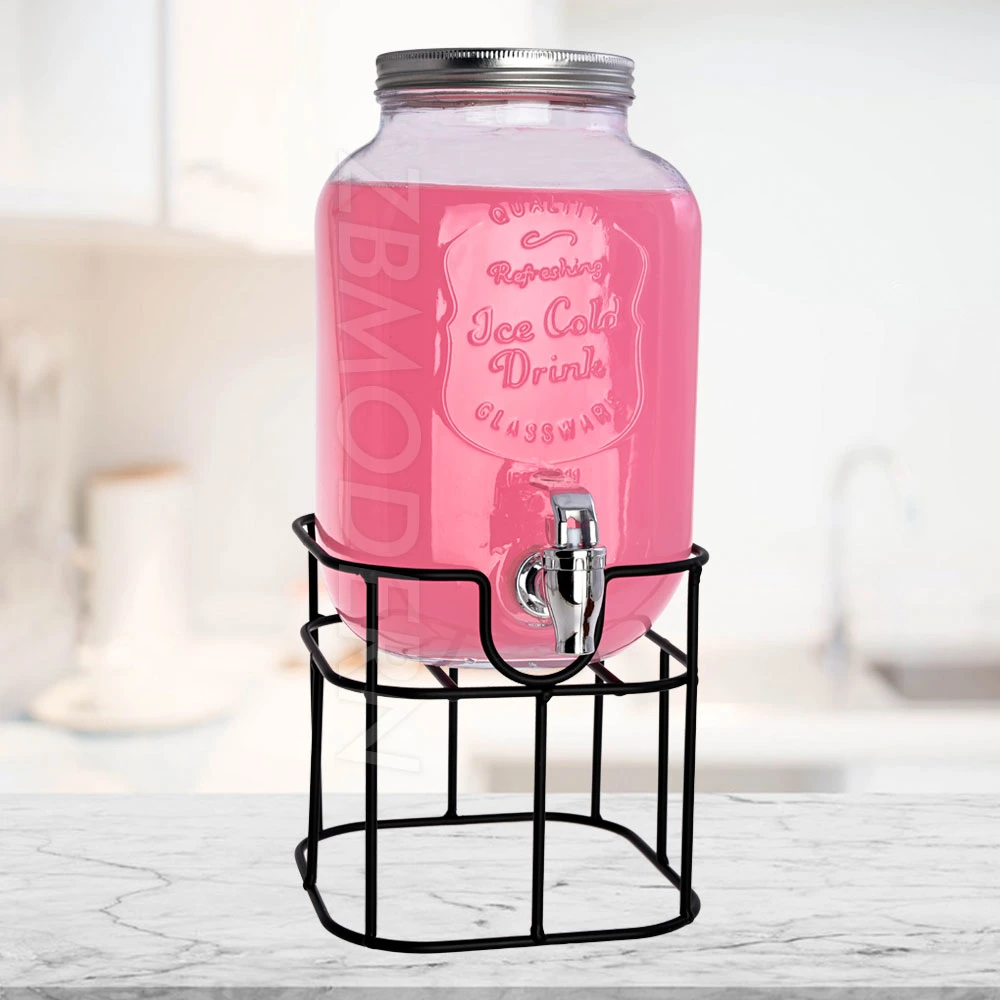 1 Gallon Glass Beverage Dispenser 3.8 L Glass Mason Jar Storage Canister with Airtight Metal Lid Metal Stand