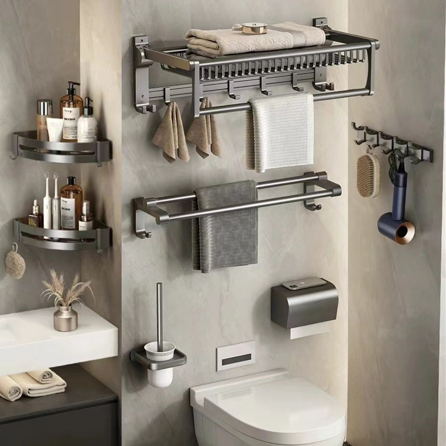 Bathroom Accessories Basket Towel Rack Hardware Hanging Gun Gray Towel Rack Set