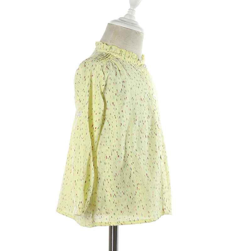 Colorful Polka DOT Print Yellow Long Sleeve Kids Summer Clothing Kids Girls Tops Kids Blouse