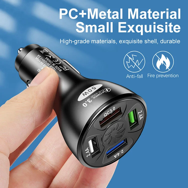 Trending Products 2021 New Arrivals 50W 4 Ports USB Car Charger QC3.0 Fast Car Cigarette Lighter