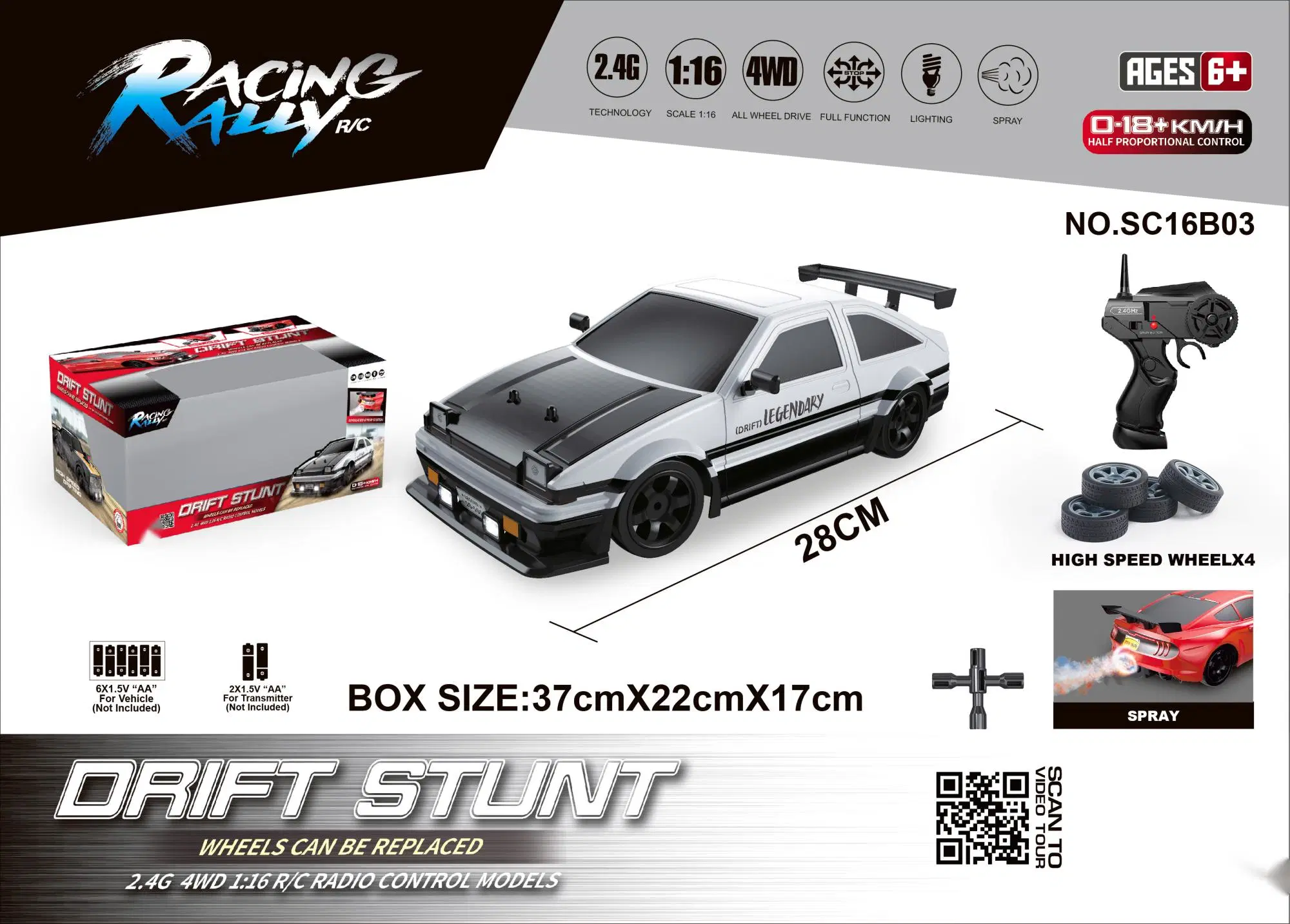 2022 New Product 1: 16 Simulation 4WD Drift Car Sc16b01 Window Box Without Power 2.4GHz LED Light Smoke Function 4 Wheel Drive Drift Performance