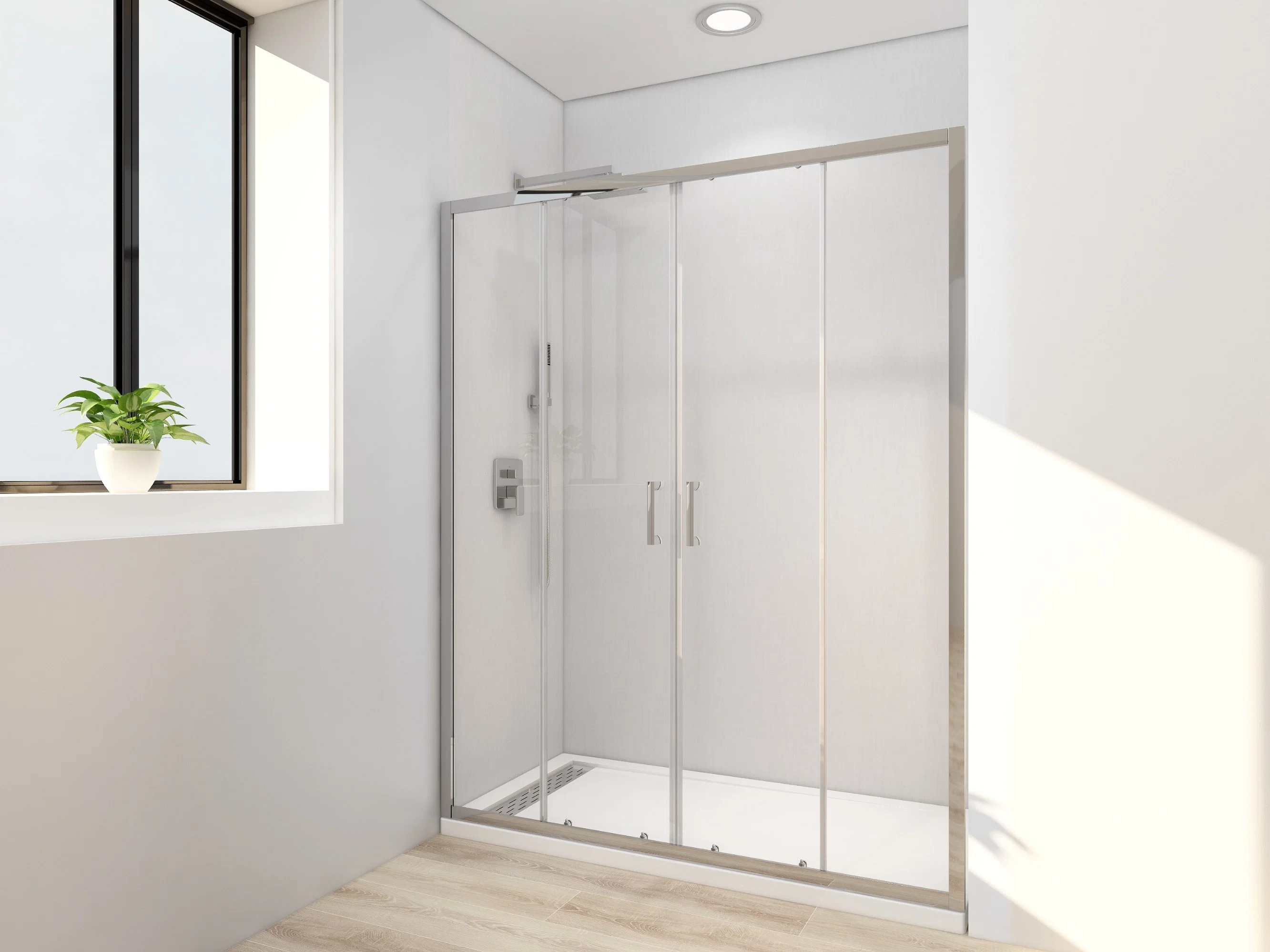 Sliding Door Wall to Wall Shower Door with Plastic Handles