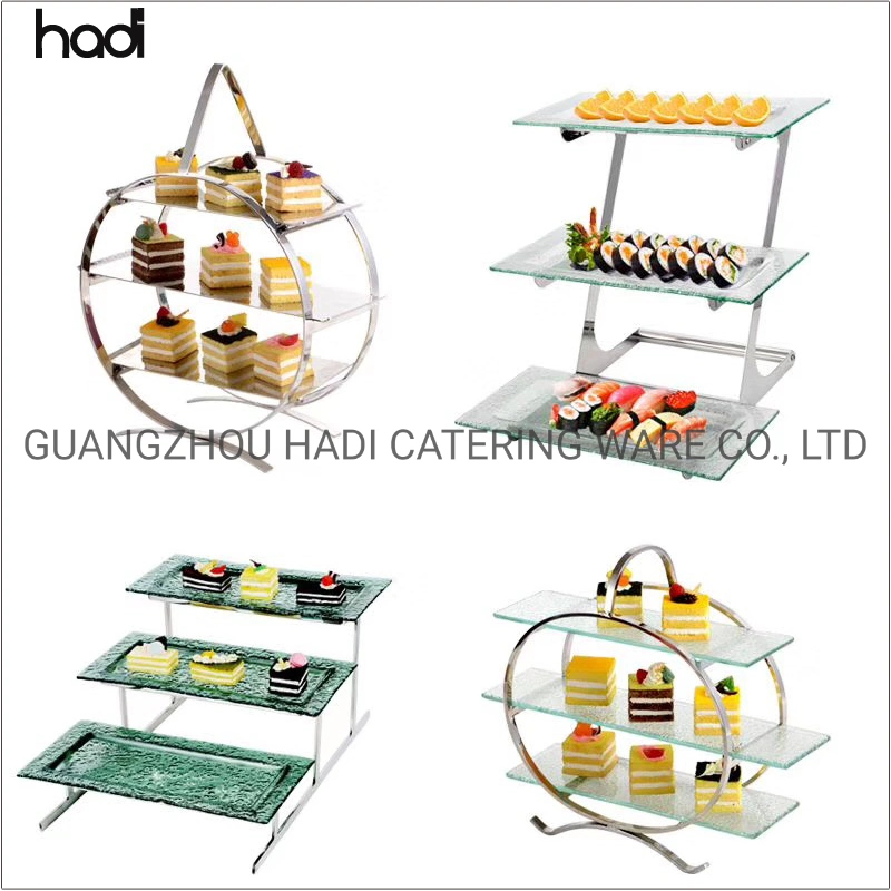 Hadi Table Top Party 3 Tier Dessert Risers Round Cake Display Stand Buffet Service Cupcake Glass Cake Display Platter Metal Wedding Decorated Cake Display Stand