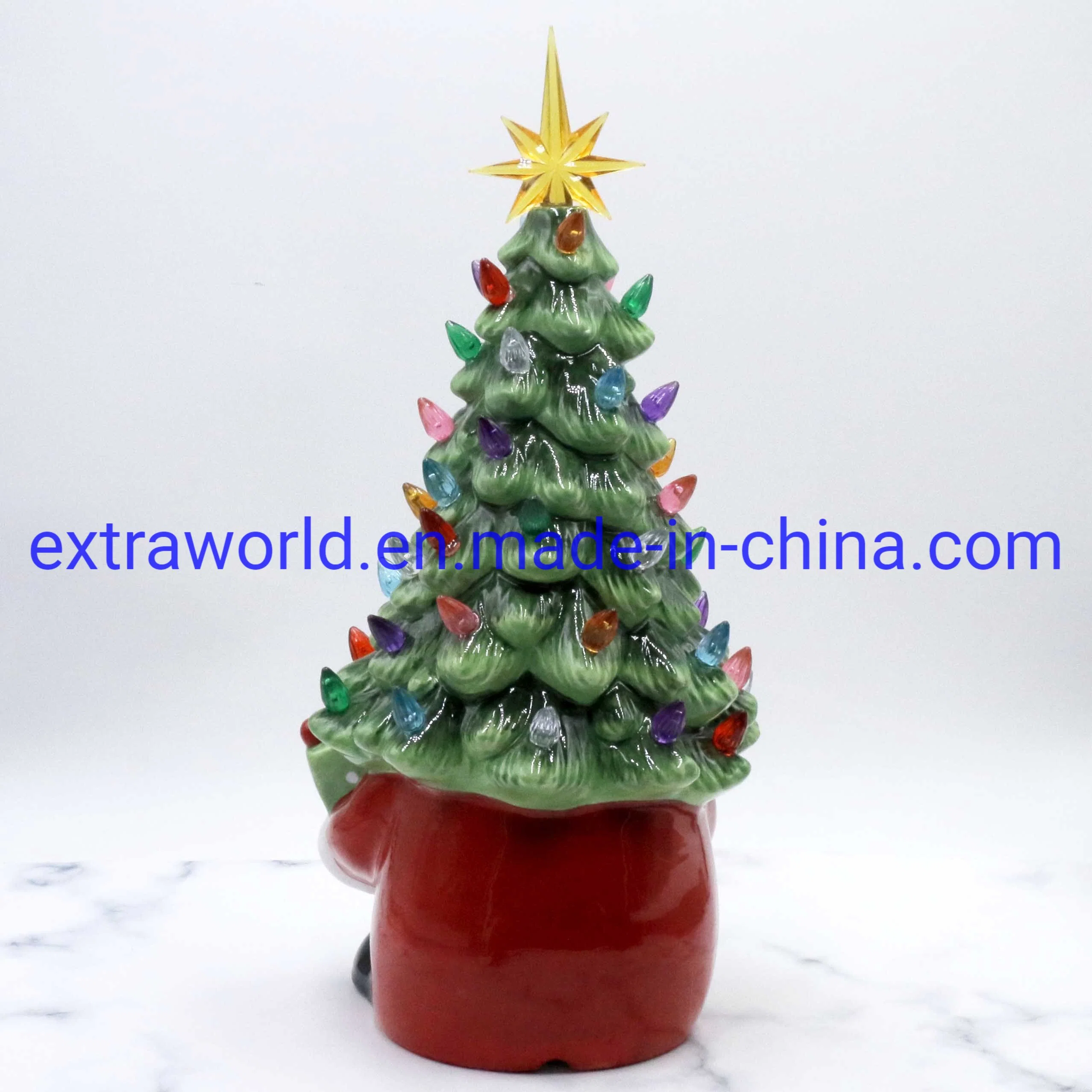 Home Decor Ceramic Gnome Decorative Christmas Tree Holiday Light Decoration Using Battery Powder