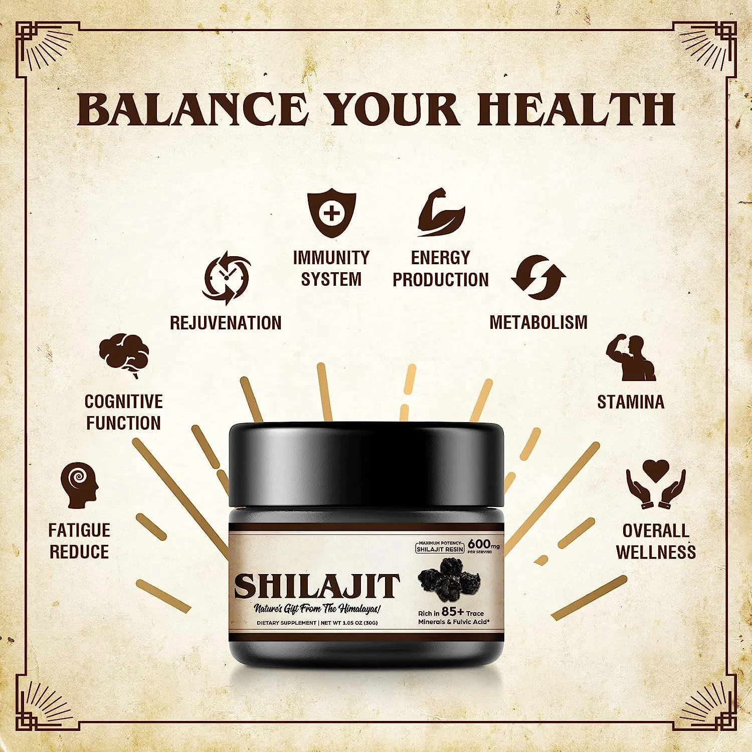 Private Label pura Shilajit Crema con Fulvic Acid 85+ minerales traza compleja para la energía del sistema inmunológico