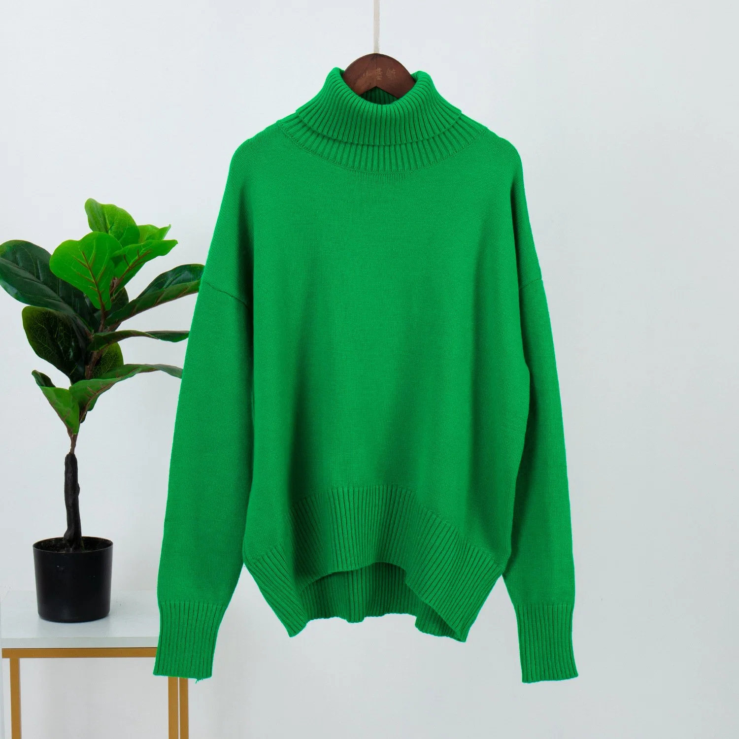 Autumn and Winter Solid Color Turtleneck Lady Knit Cropped Short Women Sweater Pullovers