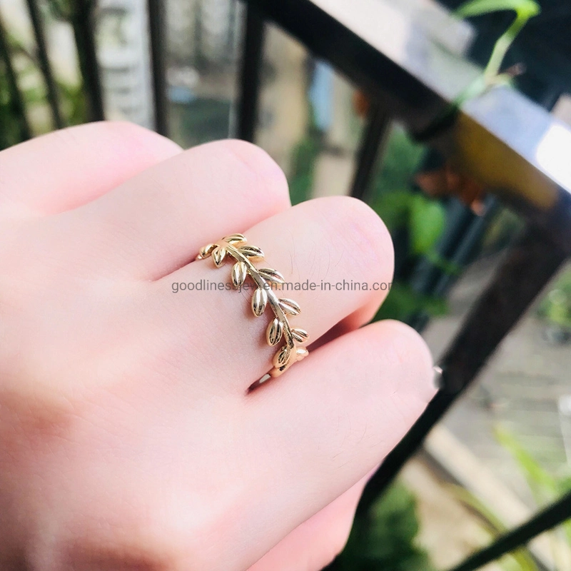 Simple Desing Leaf Rings Silver Gold Plain Rings Silver Jewelry