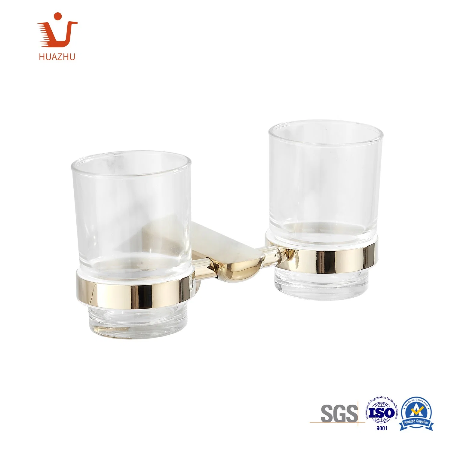 Double Tumbler support murale en acier inoxydable plaqué or Porte-gobelet de verre