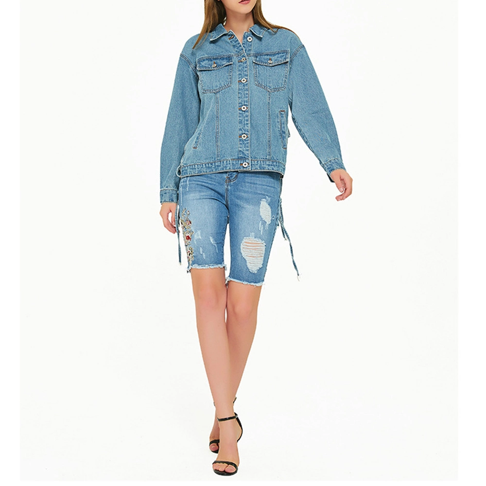 Sexy Design Blue Denim Jacket Women Short Jean Denim Coat Ladies Bike Jackets Woman Apparel