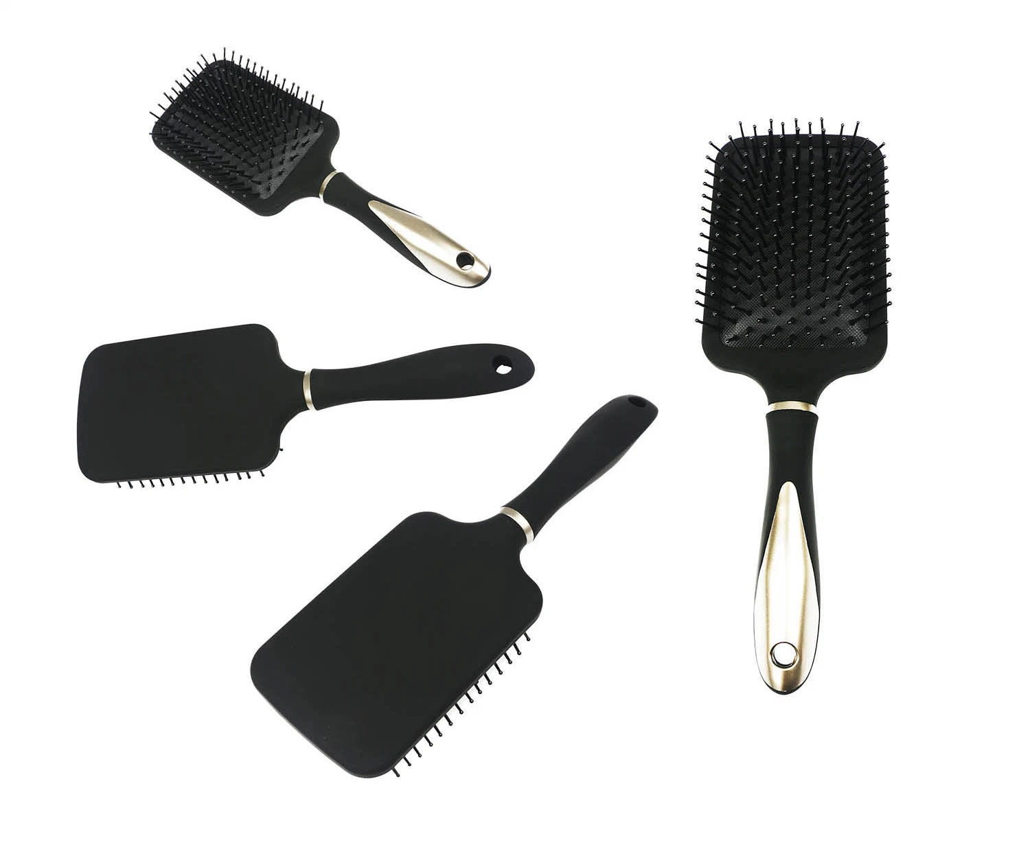 8pcs Classic Golden &amp; Negro Home Viajes Salón Estilo Cepillo cepillo de pelo masajes Detangling Set Set de Regalo para mujer