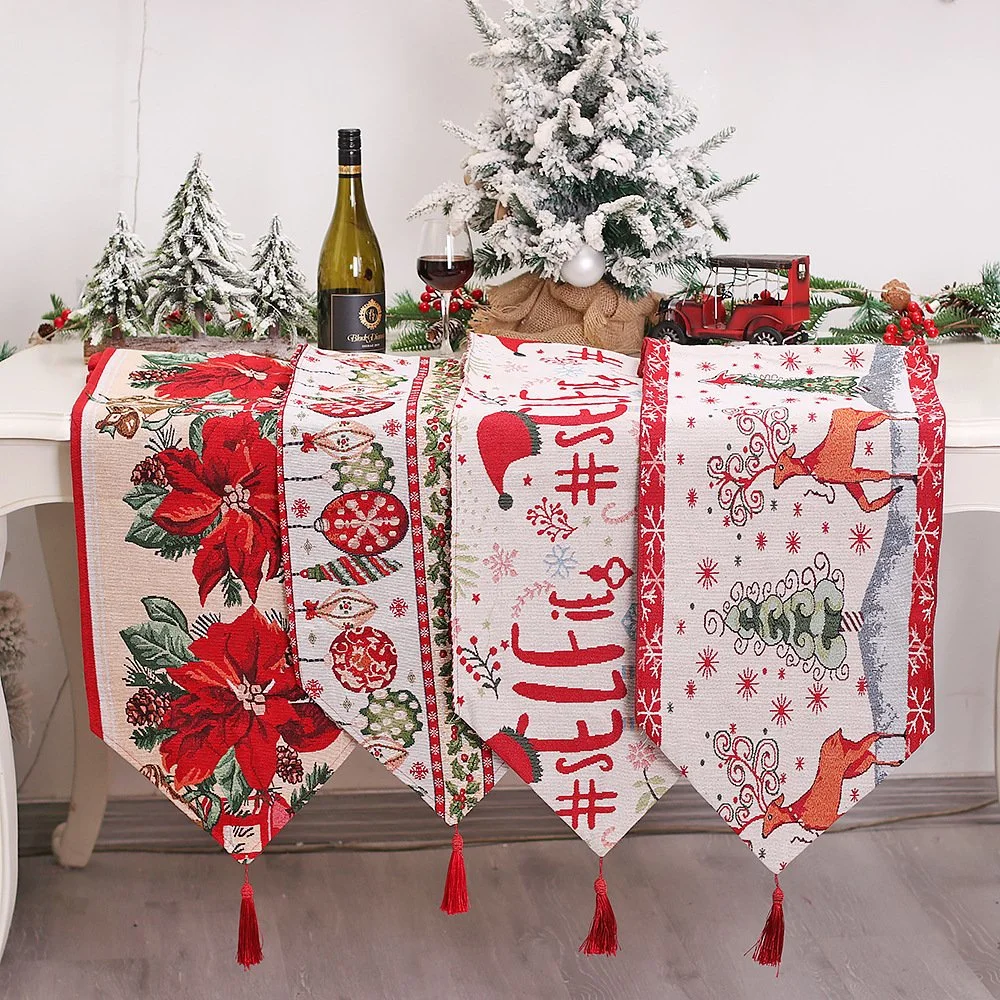 Christmas Cross-Border New Kitchen Table Dress up Props Knitted Cloth Tassel Table Flag Insulation Pad Cartoon Tablecloth