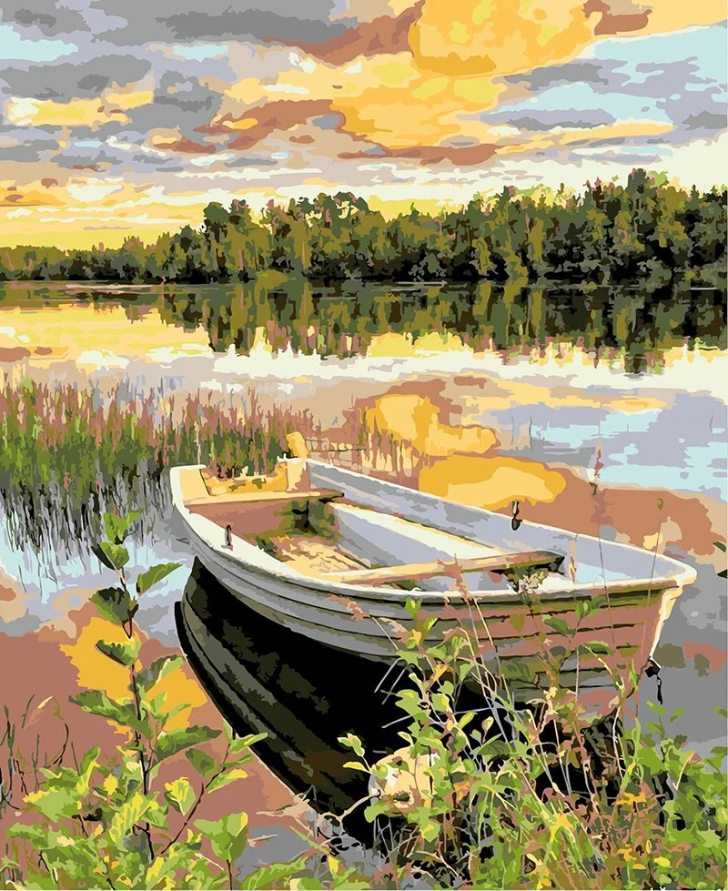 Paint by Numders Abstract Boat Scenery Landscape Painting Paint by Numbers Set for Adults