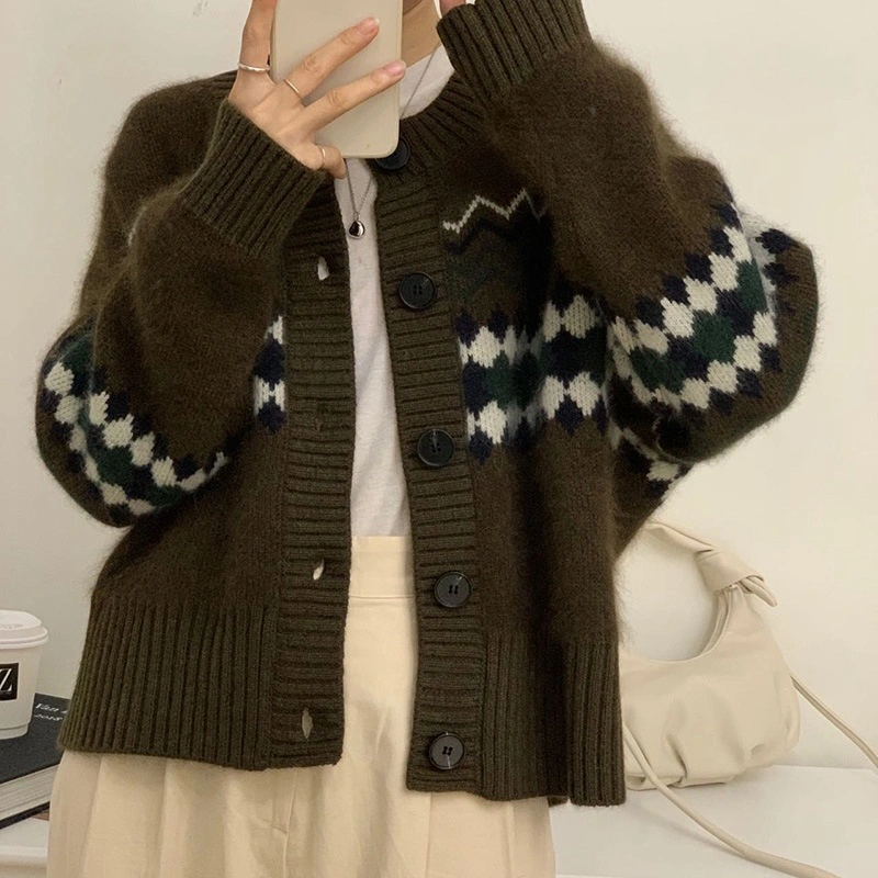 2023 Spring New Knitted Cardigan Short Style Coat Top Women's Jacquard Sweater Loose Outside Wear Factory Wholesale/Supplier