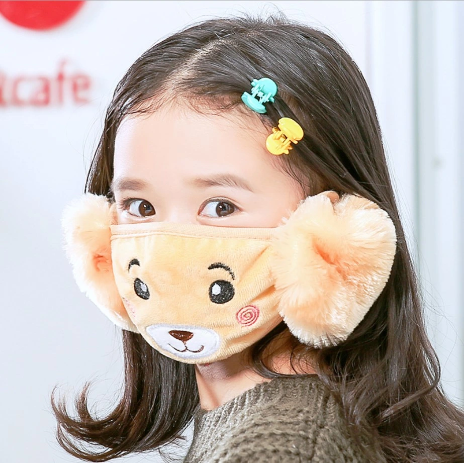 Winter New Children's Cartoon Cute Ear Mask Plush Bear Student Two in One Warm Mask