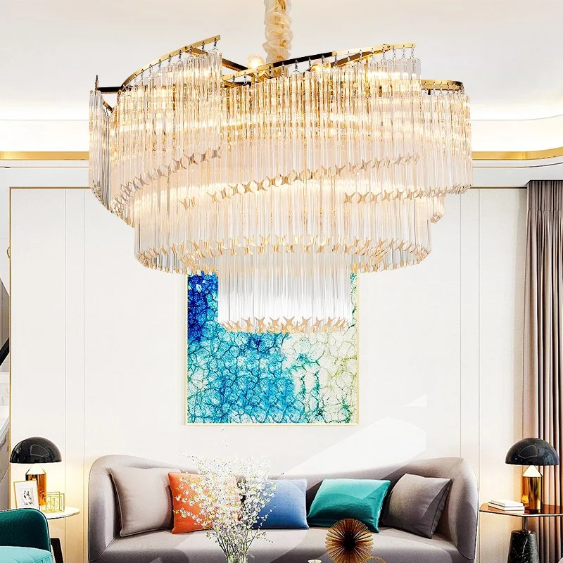 Luxury Decorative Living Room Large K9 Crystal Plating Gold Pendant LED Chandelier Light
