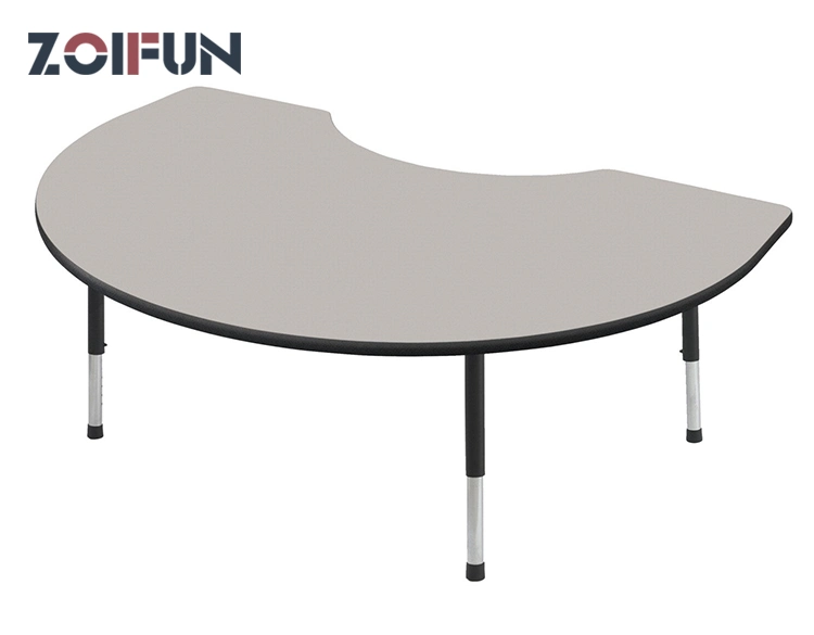 Kidney Shape Half Round Big Simple Tables; Student Kid Study Adjustable Height MDF Steel Furniture Set