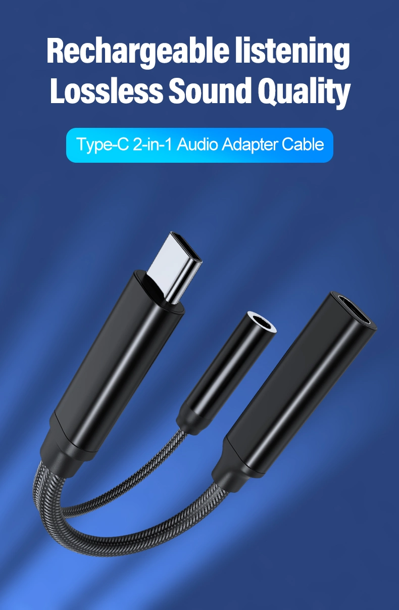 HiFi Dac Aux Audio 32bit/384kHz 2 in 1 USB Type C to 3.5mm Audio Adapter with Pd 60W Fast Charging Cable Jack Adapter