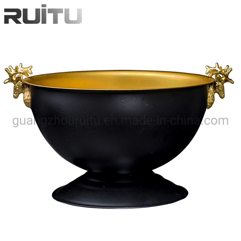 Buffet Chiller Pineapple Ice Drink Champagne Bucket Bowl Standing Silver Black Rose Gold Round Metal Shiny Handle Deer Antler Ice Buckets