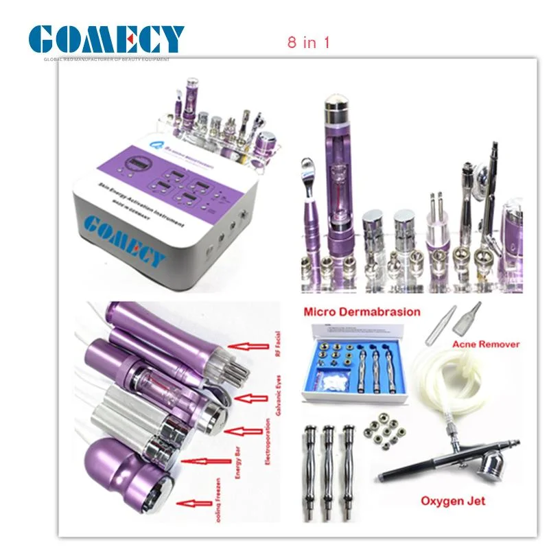 8 En1 galvánica de la energía de la piel la electroporación radiofrecuencia Facial acné dermoabrasión Diamante de congelación de refrigeración de la activación de removedor de instrumento