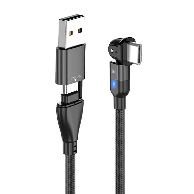 Cabos de carregamento USB tipo C de rotação de 180 graus para Lightning/Micro-USB/tipo