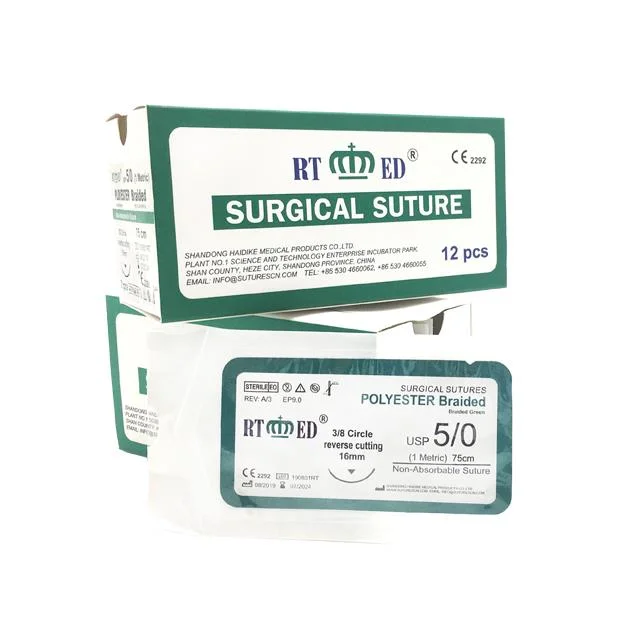 Sterile Non-Absorbable Surgical Suture with Needle Polyester USP2-7/0